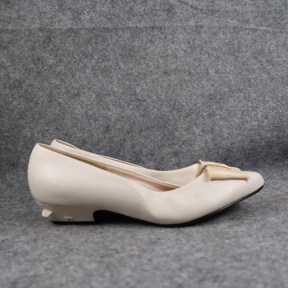 Vintage Shoes Womens 7.5 Classic Pumps Slip On Bow Pointy Toe White Low Heel